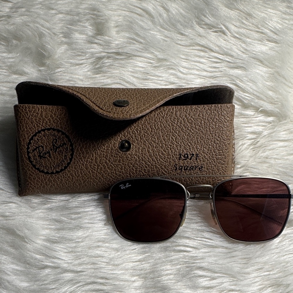 Ray-Ban 1971 Square Sunglasses with Brown Case, unisex